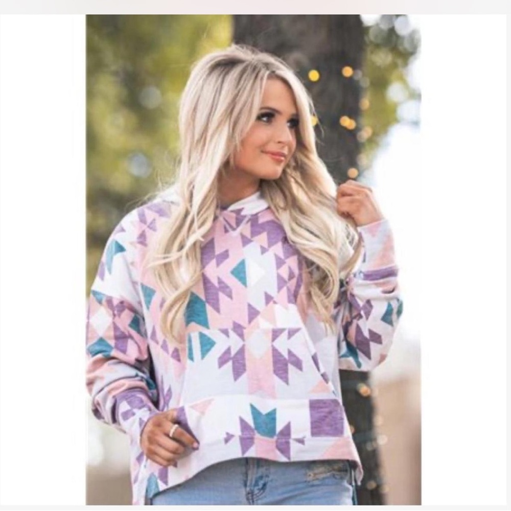 Hooey “Roomy” Ladies Hoodie – Burgundy/Grey Aztec Print (M)
